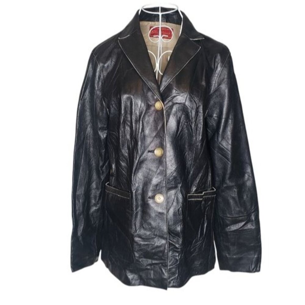 Cole Haan Soft Leather Raw Hem Blazer Size 6